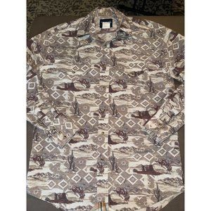 Wrangler, western shirt, bucking horse, beige, long sleeve, pearl snap men’s med